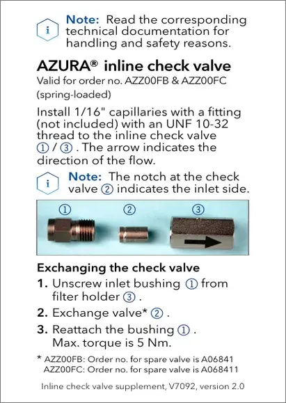 AZURA® Inline Check Valve Supplement EN (V7092)