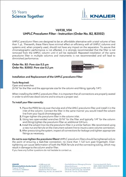 UHPLC Precolumn Filter Supplement EN (V6938_04)