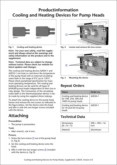 Cooling and Heating Devices for Pump Heads User Manual EN (V2034)