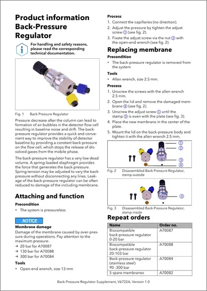 Back-Pressure Regulator Supplement EN (V6722A)