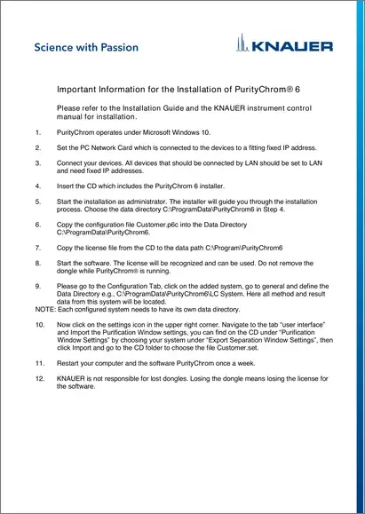 PurityChrom® 6 Installation Information R2-34 (V2671)