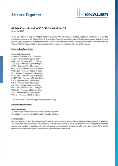 Release Note Mobile Control V5.5.35