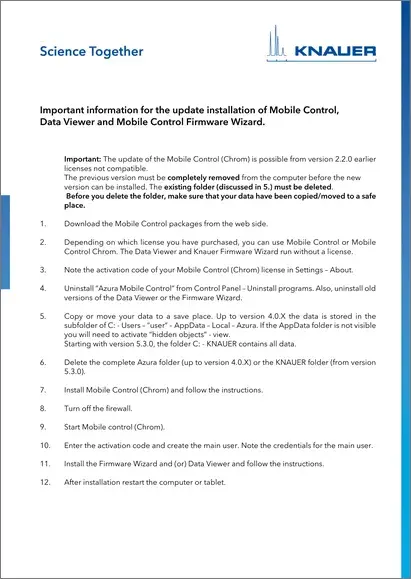 Update Installation Information Mobile Control V5.3.X (V6853)