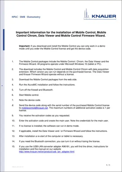 Mobile Control Installation Information EN (V6852A)