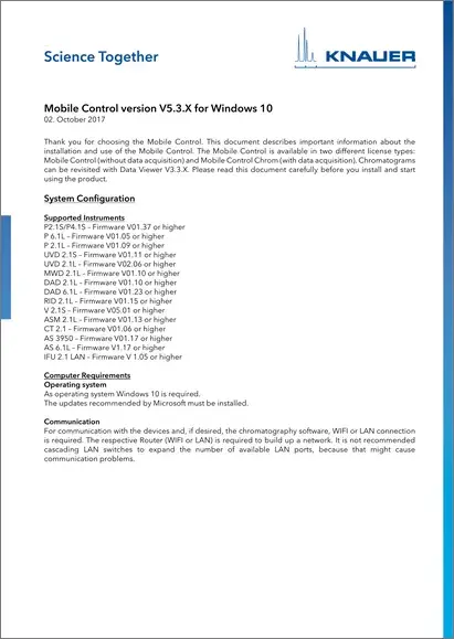 Release Note Mobile Control V5.3.X