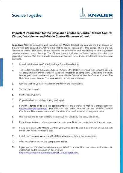 Installation Information Mobile Control V5.3.X (V6852A)